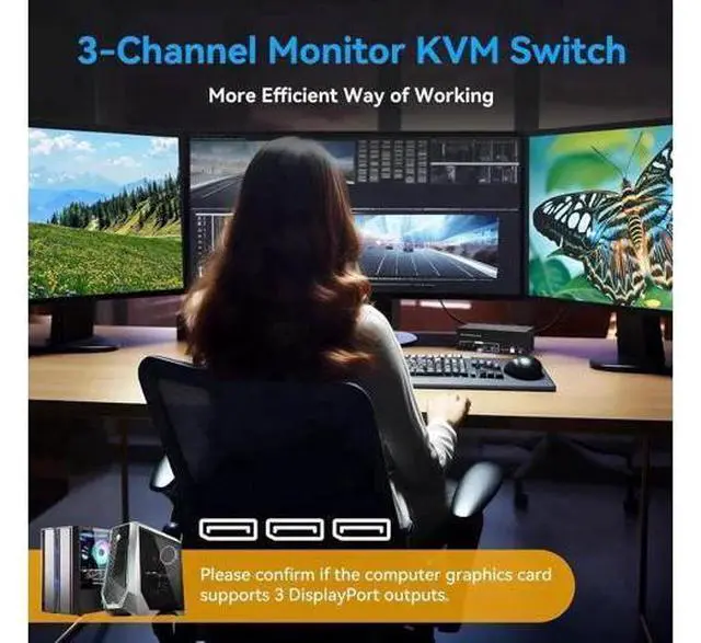 Alt view image 5 of 7 - 2-Port Triple DP KVM Switch, 8K@60Hz 4K@120Hz, 4 USB3.0 Ports