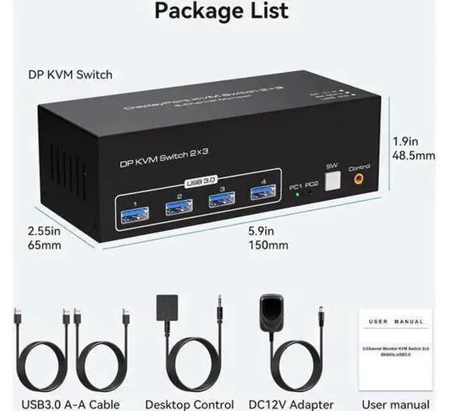 Alt view image 6 of 7 - 2-Port Triple DP KVM Switch, 8K@60Hz 4K@120Hz, 4 USB3.0 Ports