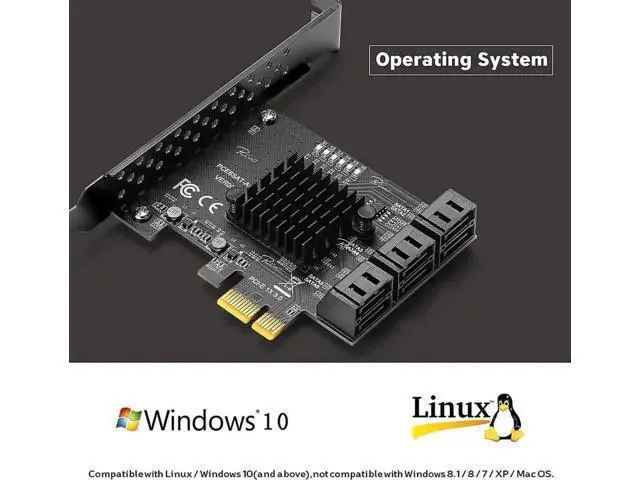 Alt view image 2 of 7 - PCIe 3.0 6 Port SATA 3.0 Expansion Controller Card with Low Profile Bracket, Non-RAID, Bootable System Disk Adapter for 6 SATA HDD SSD Devices