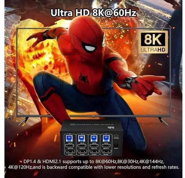 Alt view image 3 of 7 - 4-Port HDMI+DP Dual Monitor KVM Switch, 8K@60Hz 4K@120Hz, USB3.0, Desktop Controller Included