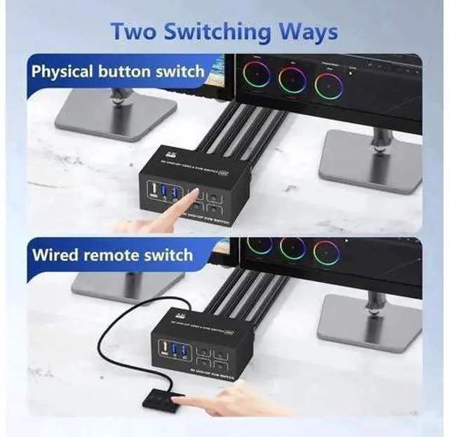Alt view image 6 of 7 - 4-Port HDMI+DP Dual Monitor KVM Switch, 8K@60Hz 4K@120Hz, USB3.0, Desktop Controller Included