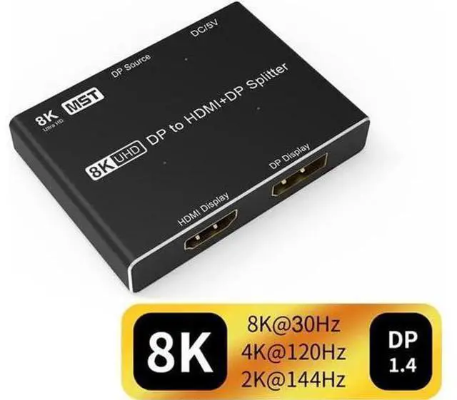 Main image of DP 1.4 MST Hub Splitter 1 Input to DP+HDMI Mixed Output, 4K@120Hz via HDMI Port, MST Multi-Stream Splitter Adapter Only for Windows PC DP MST Graphics Cards Single Display Output