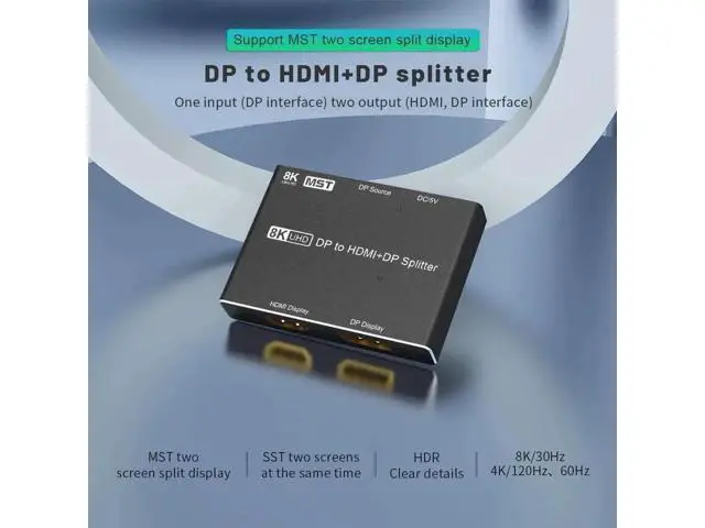 Alt view image 7 of 7 - DP 1.4 MST Hub Splitter 1 Input to DP+HDMI Mixed Output, 4K@120Hz via HDMI Port, MST Multi-Stream Splitter Adapter Only for Windows PC DP MST Graphics Cards Single Display Output
