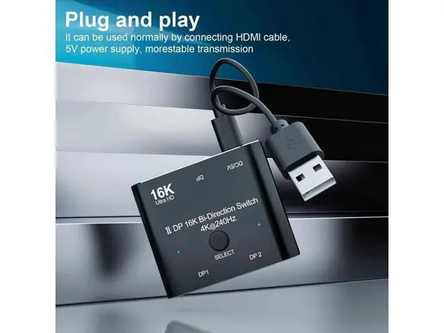 Alt view image 4 of 7 - Bi-Directional DisplayPort Switch Splitter Hub 2 in 1 Out 16K@60Hz 4K@240Hz SST HDCP Video Converter Adapter