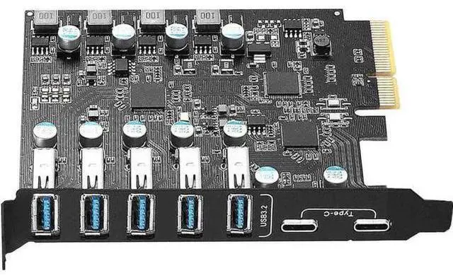 Main image of 7-Port PCIe USB 3.2 Gen1 Expansion Card, 5Gbps Super Speed PCI Express Hub Adapter (2×USB-C + 5×USB-A), Self-Powered Design for Desktop PC, Compatible Windows XP/Vista/7/8/10/11
