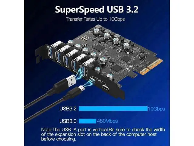 Alt view image 2 of 6 - 7-Port PCIe USB 3.2 Gen1 Expansion Card, 5Gbps Super Speed PCI Express Hub Adapter (2×USB-C + 5×USB-A), Self-Powered Design for Desktop PC, Compatible Windows XP/Vista/7/8/10/11