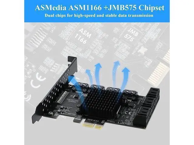 Alt view image 2 of 7 - 10 Port PCIe X1 SATA 3.0 Expansion Card with ASM1166 Chip, 6Gbps Non-RAID SATA Controller Adapter, Low Profile Bracket & 10 SATA Cables Included