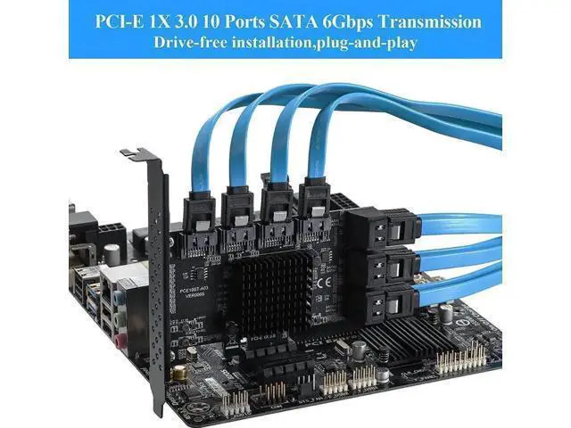 Alt view image 3 of 7 - 10 Port PCIe X1 SATA 3.0 Expansion Card with ASM1166 Chip, 6Gbps Non-RAID SATA Controller Adapter, Low Profile Bracket & 10 SATA Cables Included