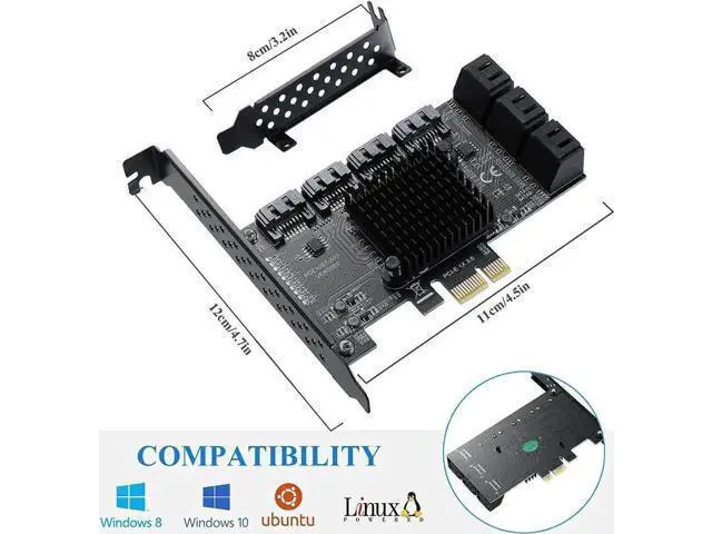 Alt view image 4 of 7 - 10 Port PCIe X1 SATA 3.0 Expansion Card with ASM1166 Chip, 6Gbps Non-RAID SATA Controller Adapter, Low Profile Bracket & 10 SATA Cables Included