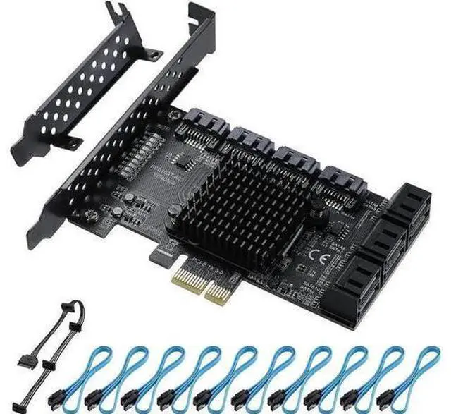 Main image of 10 Port PCIe X1 SATA 3.0 Expansion Card with ASM1166 Chip, 6Gbps Non-RAID SATA Controller Adapter, Low Profile Bracket & 10 SATA Cables Included