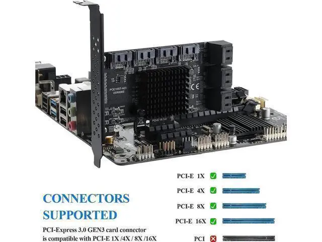 Alt view image 5 of 7 - 10 Port PCIe X1 SATA 3.0 Expansion Card with ASM1166 Chip, 6Gbps Non-RAID SATA Controller Adapter, Low Profile Bracket & 10 SATA Cables Included