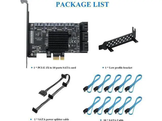 Alt view image 6 of 7 - 10 Port PCIe X1 SATA 3.0 Expansion Card with ASM1166 Chip, 6Gbps Non-RAID SATA Controller Adapter, Low Profile Bracket & 10 SATA Cables Included