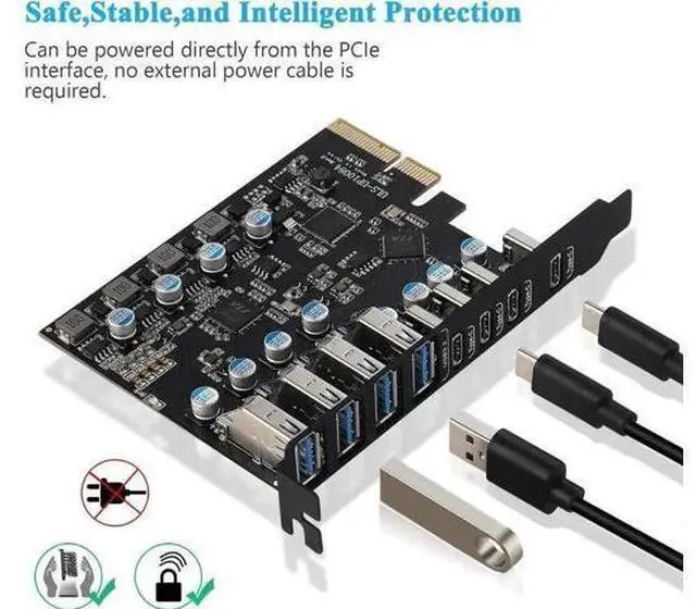 Alt view image 2 of 7 - 8-Port PCI-E USB 3.2 Gen2 Expansion Card, 4 USB-A + 4 USB-C 10Gbps PCI Express Hub Adapter, Compatible PCIe x4/x8/x16 Slot for Desktop Motherboard