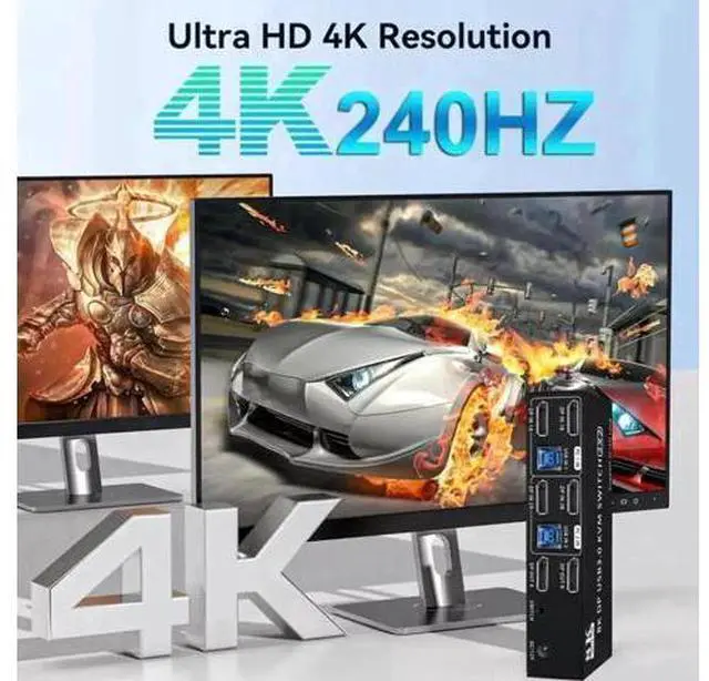 Alt view image 2 of 7 - 2x2 DP 2.0 Dual Monitor KVM Switch 8K@60Hz 4K@240Hz, 2 PCs Share 2 Displays, Audio Mic, 4 USB Ports & SD/TF Card Reader
