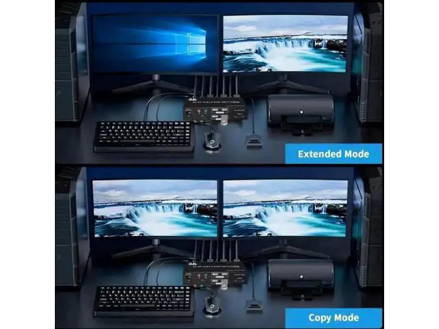 Alt view image 5 of 7 - 2x2 DP 2.0 Dual Monitor KVM Switch 8K@60Hz 4K@240Hz, 2 PCs Share 2 Displays, Audio Mic, 4 USB Ports & SD/TF Card Reader