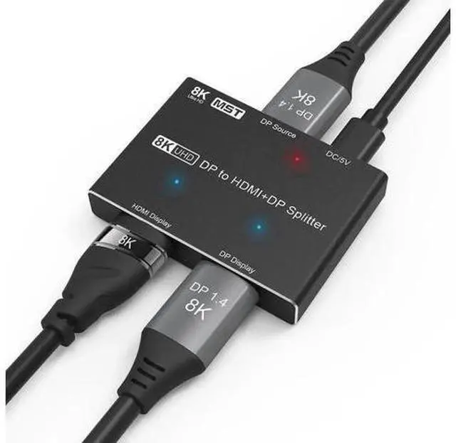 Main image of 1 In 2 Out DP 1.4 MST SST Splitter Converter, Directional DP to DP+HDMI Video Distributor, 8K@30Hz 4K@120Hz 1440P@165Hz Multi Screen Transfer
