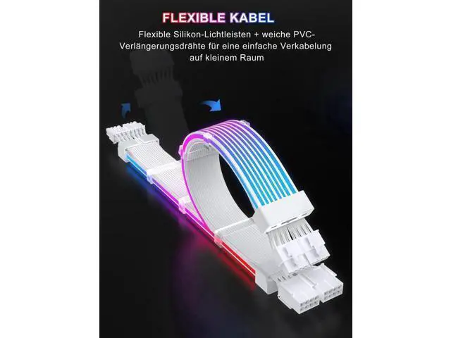 Alt view image 3 of 7 - ARGB PSU Extension Cable Kit, PVC Sleeved RGB LED Power Extension Cables, 16AWG, 24Pin ATX + Dual 8Pin PCIe Complete Set for Gaming PC Modding