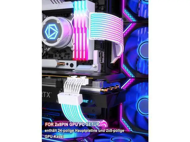 Alt view image 2 of 7 - ARGB PSU Extension Cable Kit, PVC Sleeved RGB LED Power Extension Cables, 16AWG, 24Pin ATX + Dual 8Pin PCIe Complete Set for Gaming PC Modding