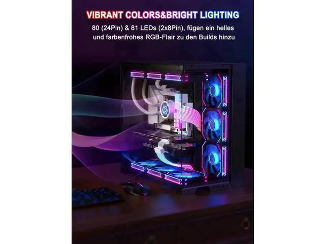 Alt view image 7 of 7 - ARGB PSU Extension Cable Kit, PVC Sleeved RGB LED Power Extension Cables, 16AWG, 24Pin ATX + Dual 8Pin PCIe Complete Set for Gaming PC Modding