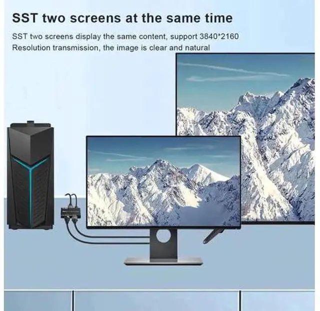 Alt view image 6 of 7 - 1 In 2 Out DP 1.4 MST SST Splitter Converter, Directional DP to DP+HDMI Video Distributor, 8K@30Hz 4K@120Hz 1440P@165Hz Multi Screen Transfer