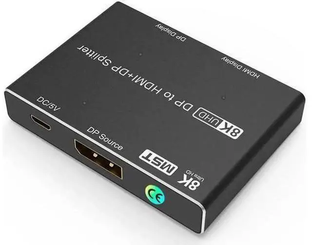 Alt view image 7 of 7 - 1 In 2 Out DP 1.4 MST SST Splitter Converter, Directional DP to DP+HDMI Video Distributor, 8K@30Hz 4K@120Hz 1440P@165Hz Multi Screen Transfer