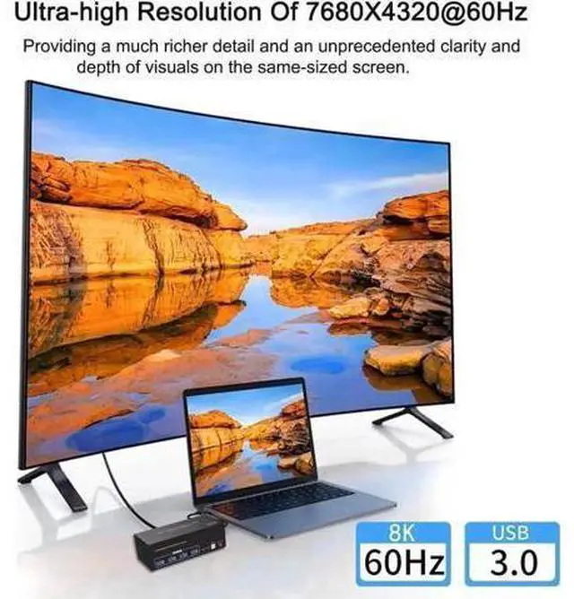 Alt view image 5 of 7 - 2 Port Triple Monitor 1HDMI+2DP KVM Switch, 8K@60Hz 4K@120Hz USB3.0 KVM Switcher for 2 PCs Share 3 Displays & 4 USB Devices, Support Extend & Mirror Mode