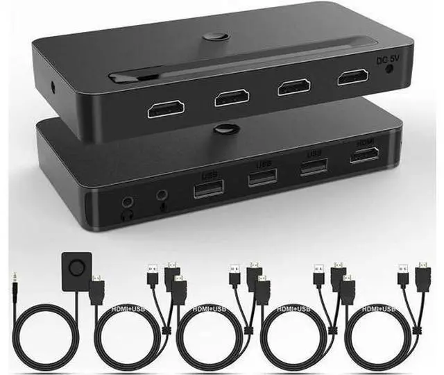 Main image of 4 In 1 Out HDMI KVM Switch 4K@60Hz, 4 Port KVM Switcher with Audio Mic & 3 USB Ports, Wired Remote, 4 Combo Cables & USB Power Cable Included