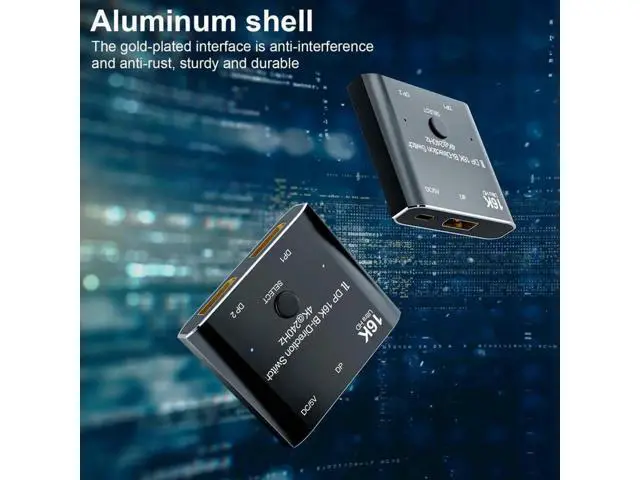 Alt view image 6 of 6 - Bi-Directional DP 2.0 2X1 Switch Splitter Hub, 16K@60Hz 4K@240Hz SST Extended Video Selector Converter HDCP Compliant