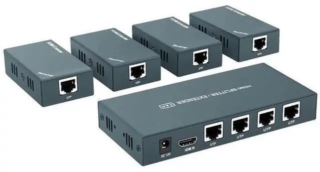 Main image of 1x4 HDMI Extender Splitter Over Cat5e/Cat6/Cat7 Cable, 1080P@60Hz, Max 165FT/50M, 4 Remote Outputs, Single Power Supply