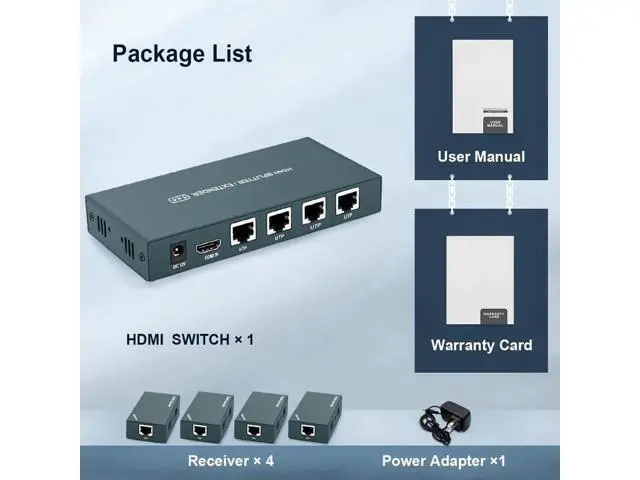 Alt view image 6 of 7 - 1x4 HDMI Extender Splitter Over Cat5e/Cat6/Cat7 Cable, 1080P@60Hz, Max 165FT/50M, 4 Remote Outputs, Single Power Supply