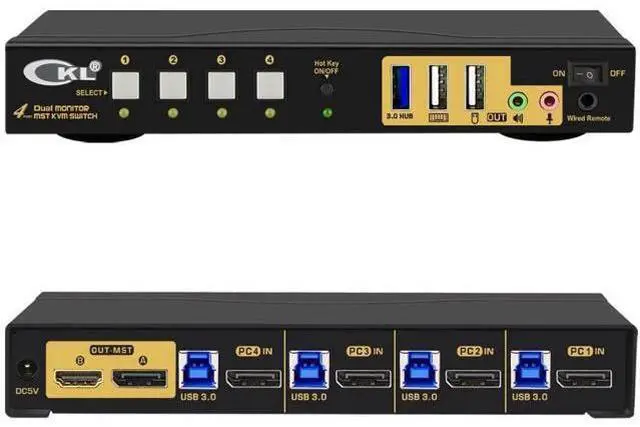 Main image of CKL 4-Port DP MST KVM Switch, 1 DP Input to 2 DP Outputs, 4 PCs Share 2 Monitors