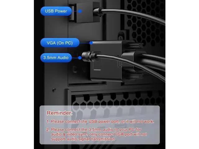 Alt view image 2 of 7 - 2 Pack 6FT VGA to HDMI Cable with USB Power & Audio, 1080P@60Hz VGA Male to HDMI Male Cord for PC Laptop to TV Monitor Projector