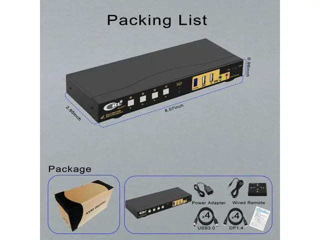 Alt view image 7 of 7 - CKL 4-Port DP MST KVM Switch, 1 DP Input to 2 DP Outputs, 4 PCs Share 2 Monitors