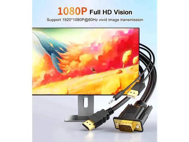 Alt view image 6 of 7 - 2 Pack 6FT VGA to HDMI Cable with USB Power & Audio, 1080P@60Hz VGA Male to HDMI Male Cord for PC Laptop to TV Monitor Projector