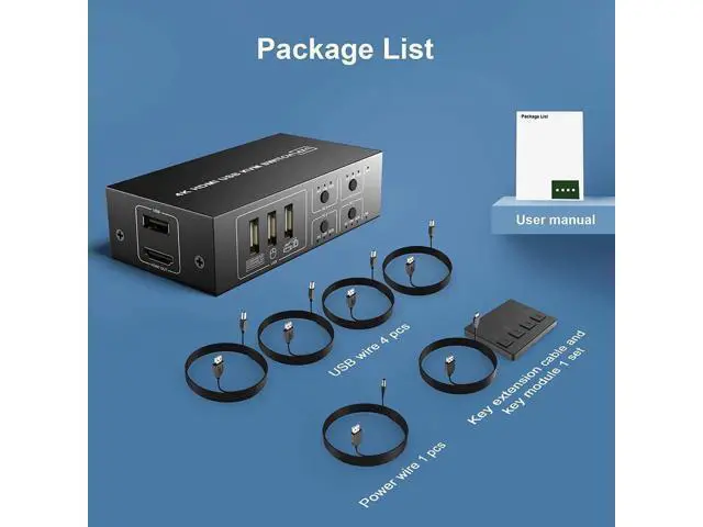 Alt view image 5 of 7 - 4-Port HDMI KVM Switch 4 In 1 Out, Support 4K@60Hz, 4 PCs Share One Monitor, Keyboard & Mouse, Comes with 4 USB Cables, 1 Switch Cable & 1 Power Cable