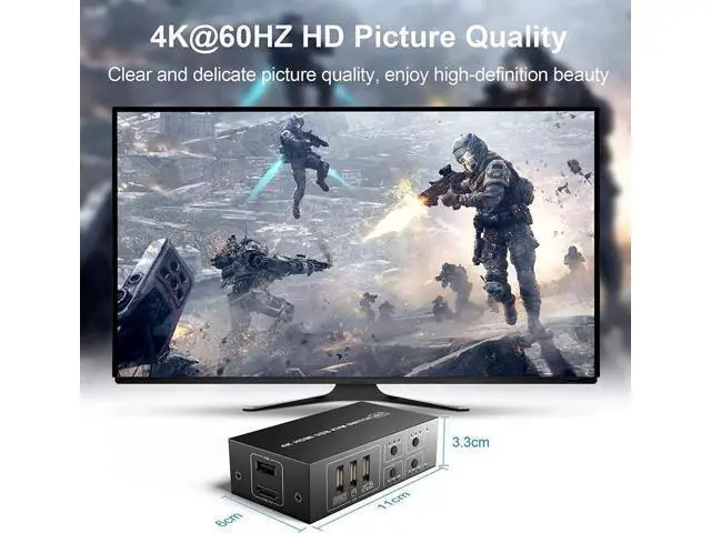 Alt view image 3 of 7 - 4-Port HDMI KVM Switch 4 In 1 Out, Support 4K@60Hz, 4 PCs Share One Monitor, Keyboard & Mouse, Comes with 4 USB Cables, 1 Switch Cable & 1 Power Cable