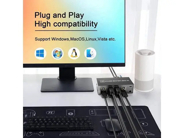 Alt view image 7 of 7 - 4-Port HDMI KVM Switch 4 In 1 Out, Support 4K@60Hz, 4 PCs Share One Monitor, Keyboard & Mouse, Comes with 4 USB Cables, 1 Switch Cable & 1 Power Cable