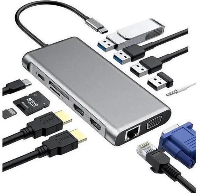 Main image of 12-in-1 USB-C Triple Monitor Docking Station, Thunderbolt 3/4 Dock with 4K HDMI & USB 3.0 Ports for MacBook Pro/Air M1/M2 & Windows Laptops, Gray