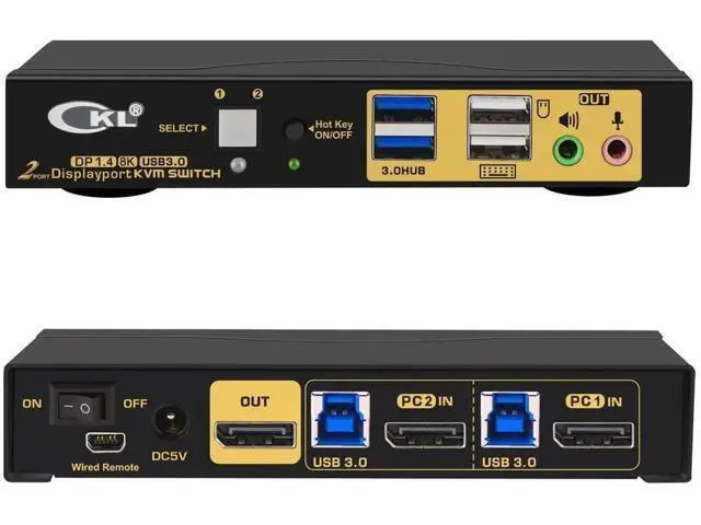 Main image of CKL 2-Port Single DisplayPort KVM Switch, 8K@30Hz, for 2 PCs & 1 Monitor
