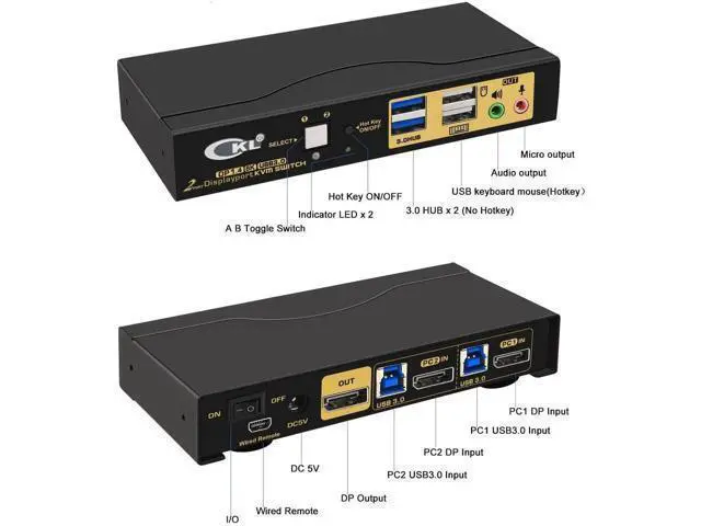 Alt view image 4 of 7 - CKL 2-Port Single DisplayPort KVM Switch, 8K@30Hz, for 2 PCs & 1 Monitor