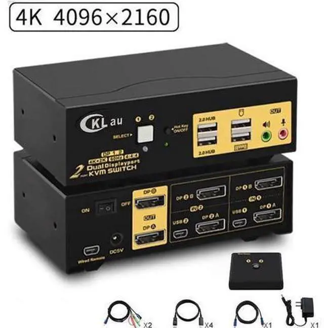 Main image of 2 Port Dual Monitor DP KVM Switch 2 In 2 Out, 4K 60Hz 4:4:4 DisplayPort KVM Switch with Audio & USB2.0 Hub, Hotkey Switch for 2 PCs
