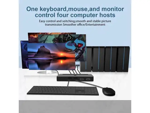 Alt view image 4 of 7 - 4-Port 4x1 HDMI KVM Switch 4K@60Hz, Built-in Audio Mic & 3 USB Hub, Wired Remote, 4 Combo Cables + USB Power Cable Included