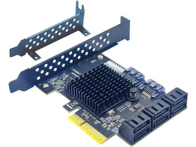 Alt view image 4 of 5 - 8 Port PCIe X4 SATA 3.0 Expansion Card with ASMedia ASM1166 Chipset, 6Gbps Non-RAID SATA Controller Adapter, Full & Low Profile Brackets Included