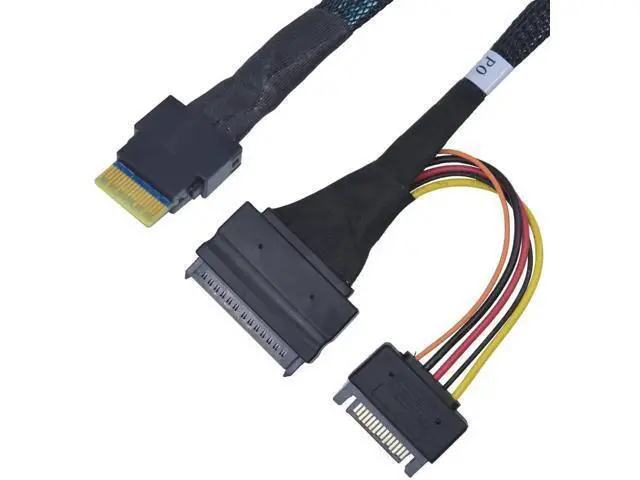 Alt view image 3 of 5 - 50cm 1.6ft PCIe 4.0 SFF-8654 Slim SAS 4i to SFF-8639 U.2 NVMe SSD Cable Adapter with 15Pin SATA Power Supply for Motherboard U2 Storage