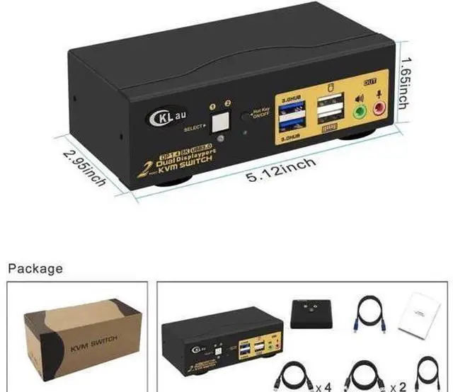 Alt view image 3 of 6 - 2 Port 2-In-2-Out Dual Monitor DP KVM Switch USB3.0, DP1.4 8K@30Hz 4K@144Hz KVM Switcher with Audio Cables & Hotkey Switch for 2 PCs