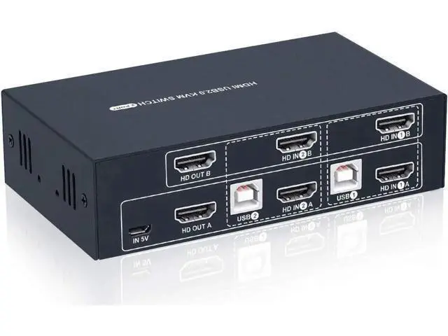 Alt view image 5 of 5 - 2 Port Dual Monitor HDMI KVM Switch 4K@30Hz, 2 USB2.0 Hub, Hotkey Switch, No Power Adapter, 4 HDMI Cables Included