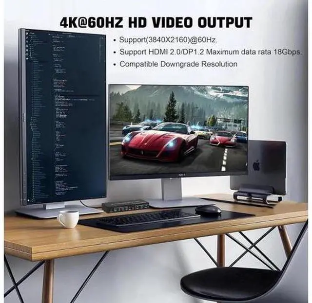 Alt view image 7 of 7 - 4-Port HDMI+DP Dual Monitor USB3.0 KVM Switch, 4K@60Hz, Independent Audio & Mic, 3 USB3.0 Ports