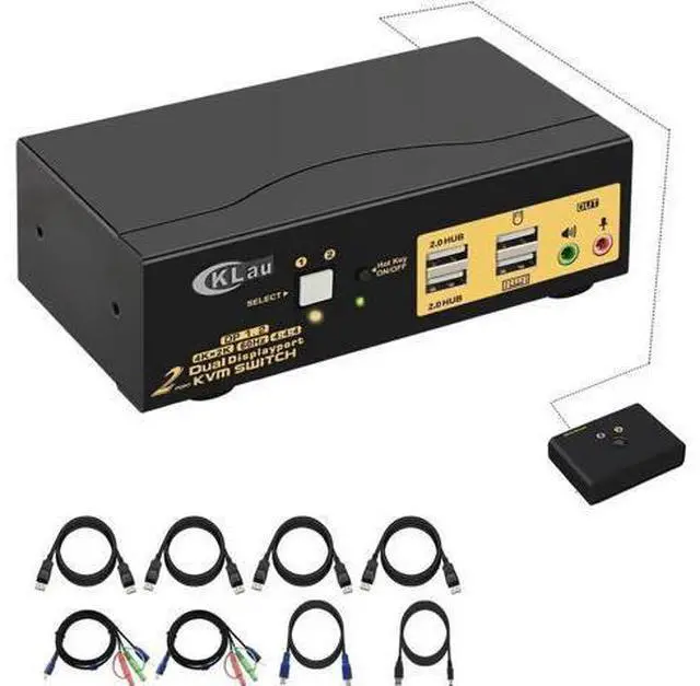 Main image of 4K@60Hz DP 1.2 Dual Monitor KVM Switch 2 Port with Audio USB2.0 Hub & Cables, 2 Computers 2 DisplayPort Monitors KVM Switcher Support Hotkey Switch