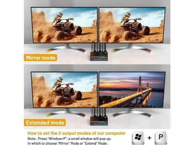 Alt view image 5 of 7 - 2PC Hybrid DP+HDMI Dual Monitor USB3.0 KVM Switch, 8K@60Hz / 4K@144Hz, 4 USB3.0 Ports, With USB Cables, Power Adapter & Desktop Controller