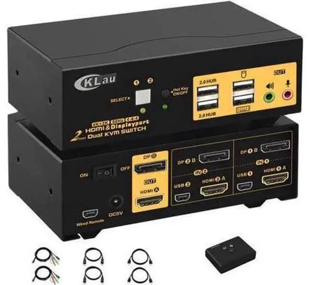 Main image of 2 Port HDMI + DP Dual Monitor KVM Switch 4K@60Hz with Audio USB2.0 Hub & Cables, HDMI2.0 HDCP2.2 HDR10 KVM Switcher for 2 PCs